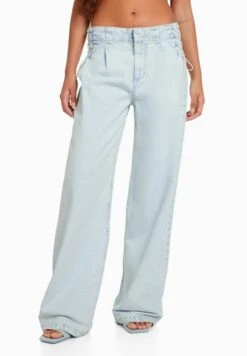 BERSHKA WIDE LEG 90S TIE - Jeans Straight Leg - Light Blue